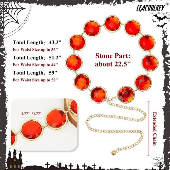 Women Anime Cosplay Chain Belt Red Stone Gold Waist Belt Adjustable Halloween - Picture 5 of 7